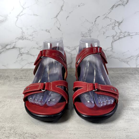 Ziera WMN Strappy 38M Red Leather Brucey Slingback Sandals Open Toe Loop Closure - Picture 2 of 9